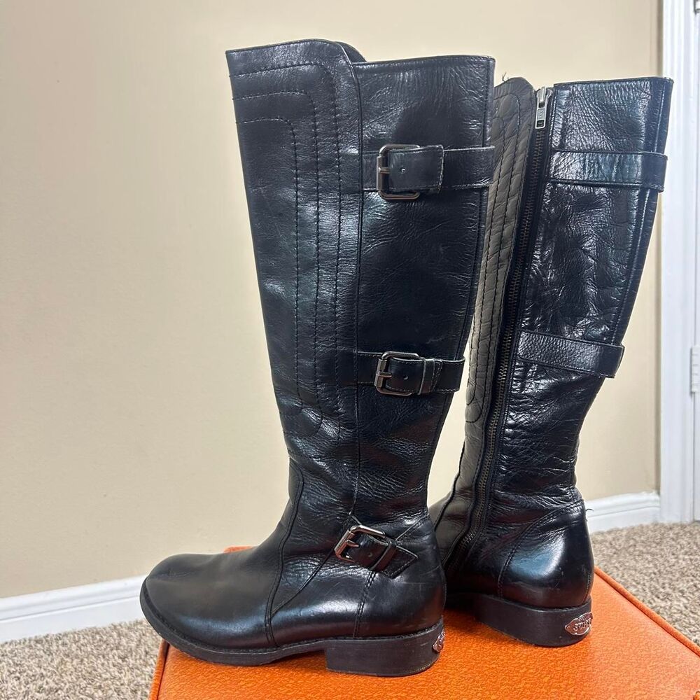 Juicy Couture Black Leather Knee-High Buckle Boots - Picture 6 of 7